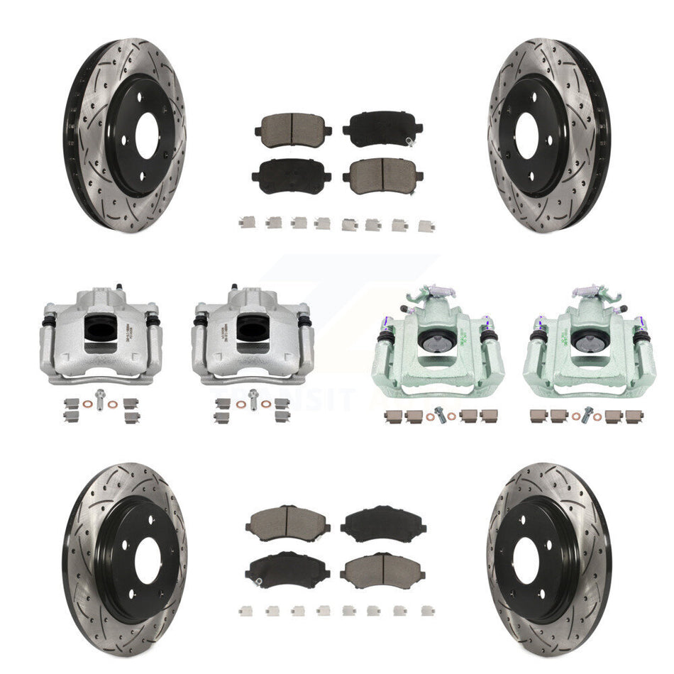 Front Rear Brake Caliper Drill Slot Rotor Ceramic Pad Kit (10Pc) For Dodge Grand Caravan KCD-100241C