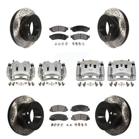Front Rear Brake Caliper Drill Slotted Rotor Semi-Metallic Pad Kit (10Pc) For Ford F-350 KCD-100241P