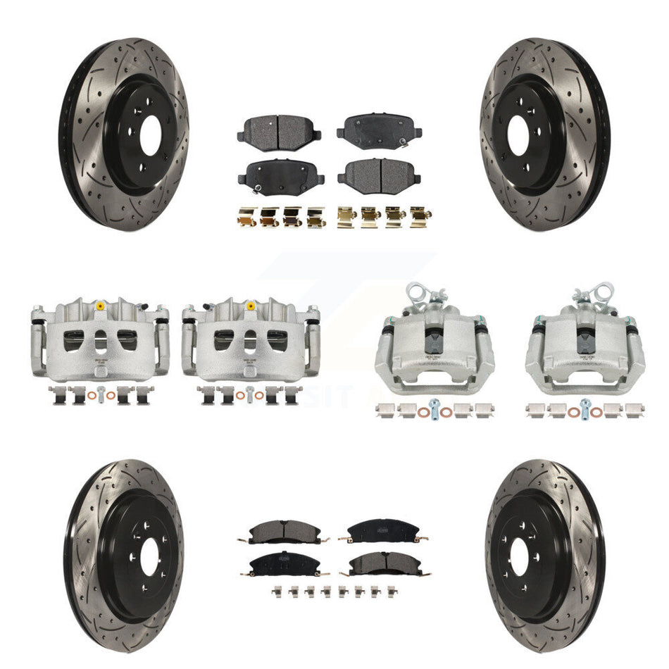 Front Rear Brake Caliper Drill Slot Rotor Ceramic Pad Kit (10Pc) For Ford Explorer Sport KCD-100241T