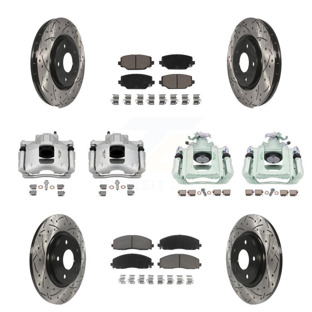 Front Rear Disc Brake Coated Caliper Drill Slot Rotor Ceramic Pad Kit (10Pc) For Ram C/V KCD-100242C