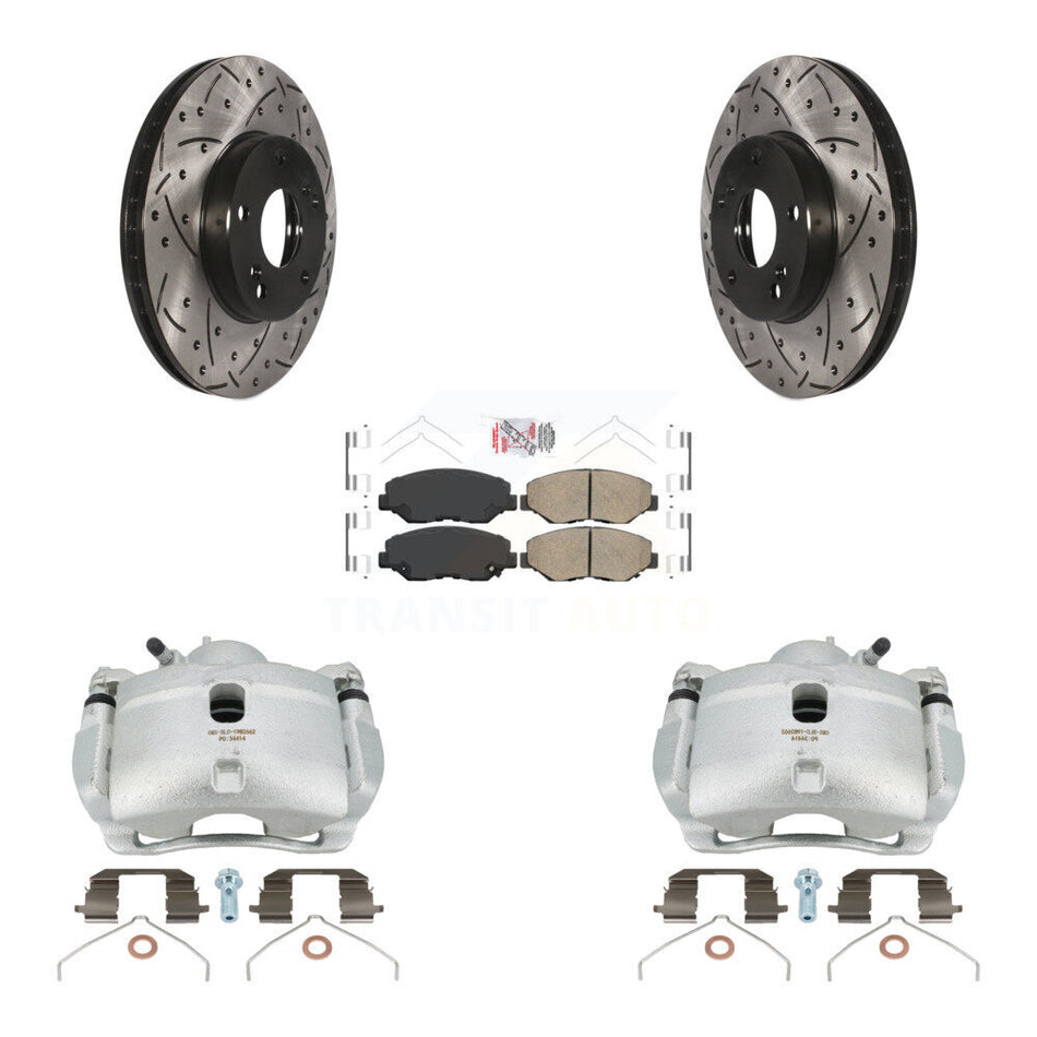 Front Disc Brake Coated Caliper Drilled Slotted Rotors And Ceramic Pads Kit For 2003-2011 Honda Element KCD-100242N