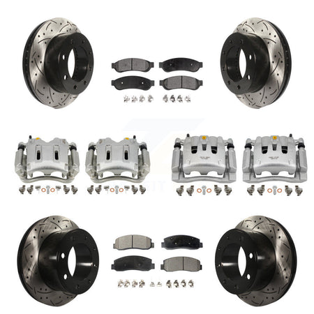 Front Rear Disc Brake Coated Caliper Drilled Slot Rotor Semi-Metallic Pad Kit (10Pc) For KCD-100242P