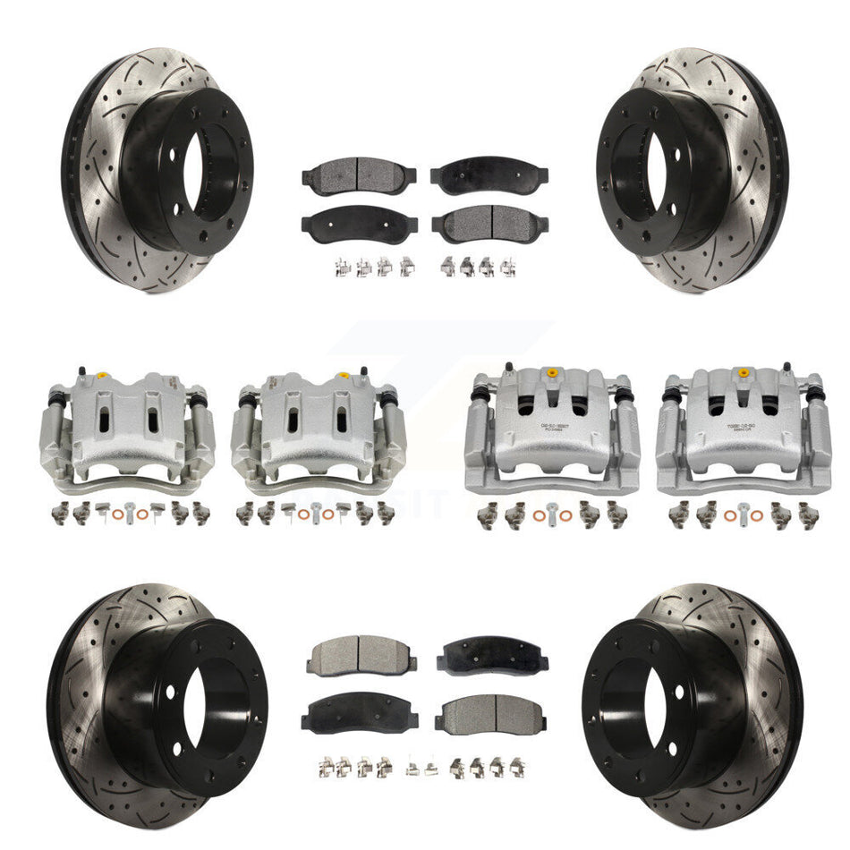 Front Rear Disc Brake Coated Caliper Drilled Slot Rotor Semi-Metallic Pad Kit (10Pc) For KCD-100242P