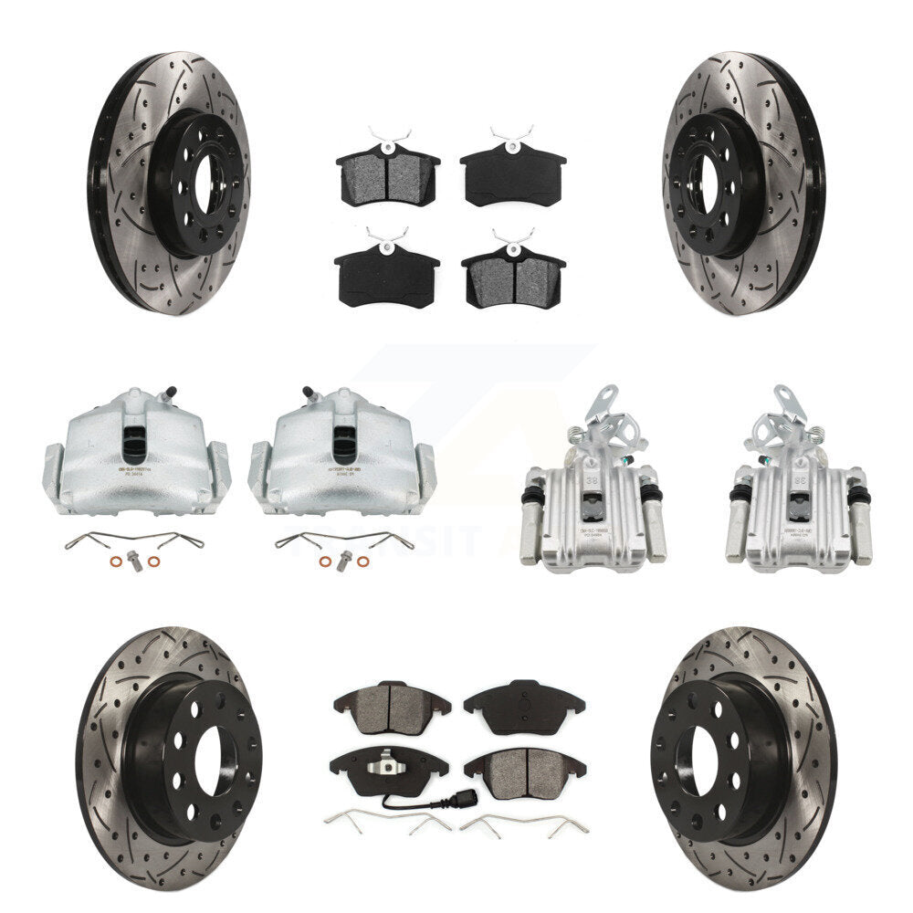 Front Rear Disc Brake Coated Caliper Drilled Slot Rotor Semi-Metallic Pad Kit (10Pc) For KCD-100242S