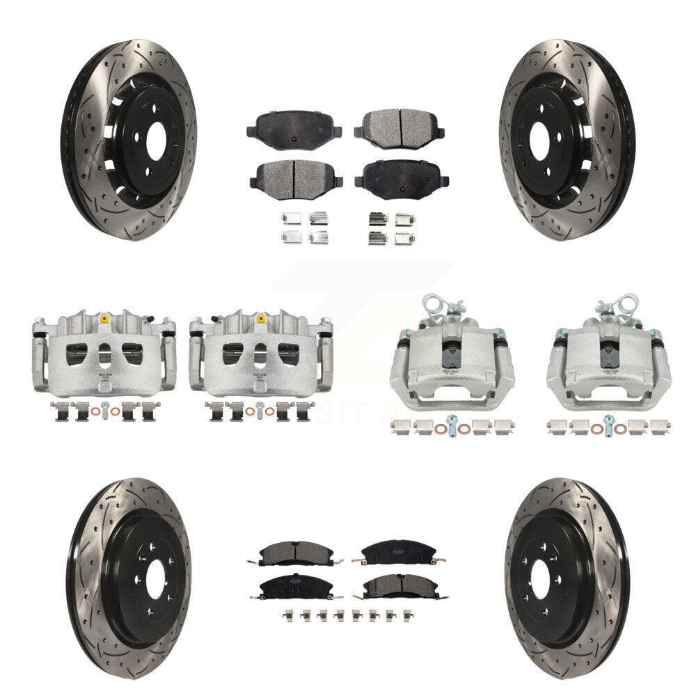 Front Rear Brake Caliper Drilled Slot Rotor Ceramic Pad Kit (10Pc) For Ford Explorer MKS KCD-100242T