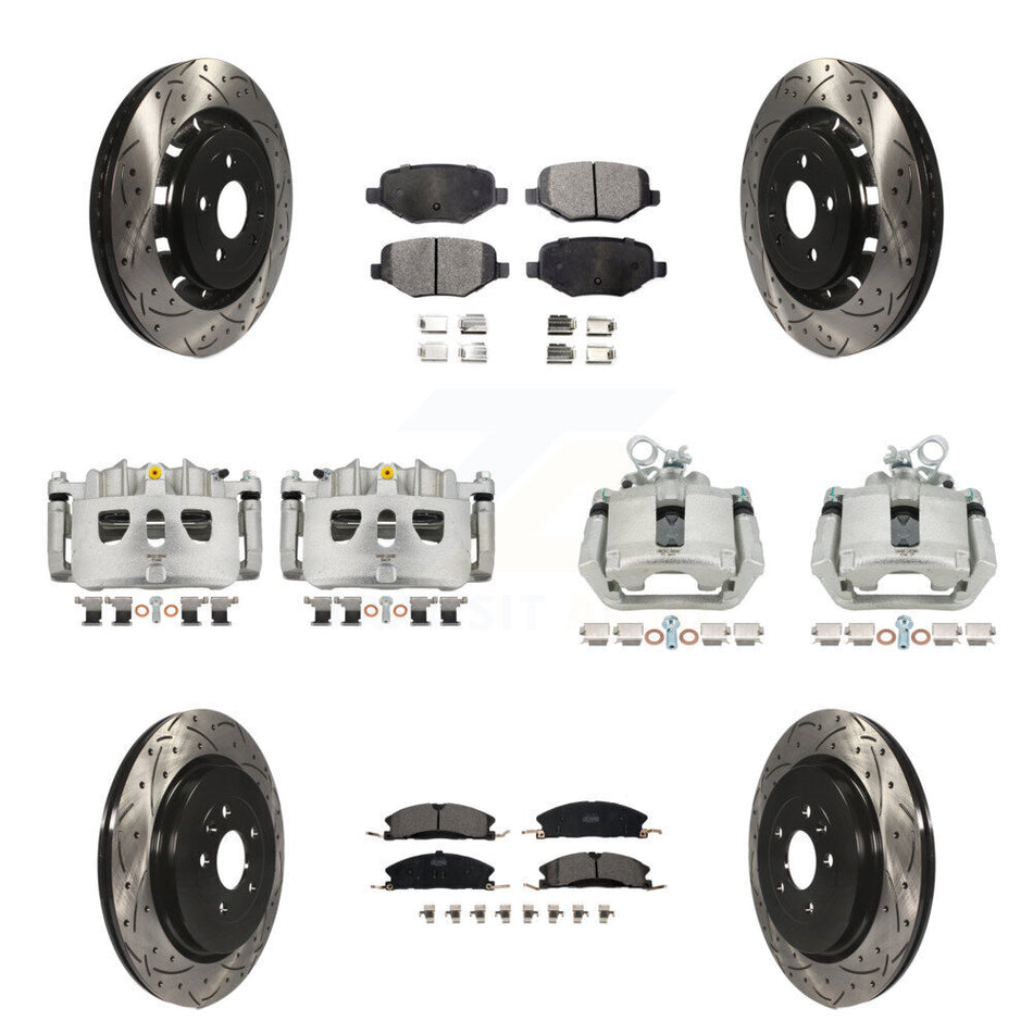 Front Rear Brake Caliper Drilled Slot Rotor Ceramic Pad Kit (10Pc) For Ford Explorer MKS KCD-100242T