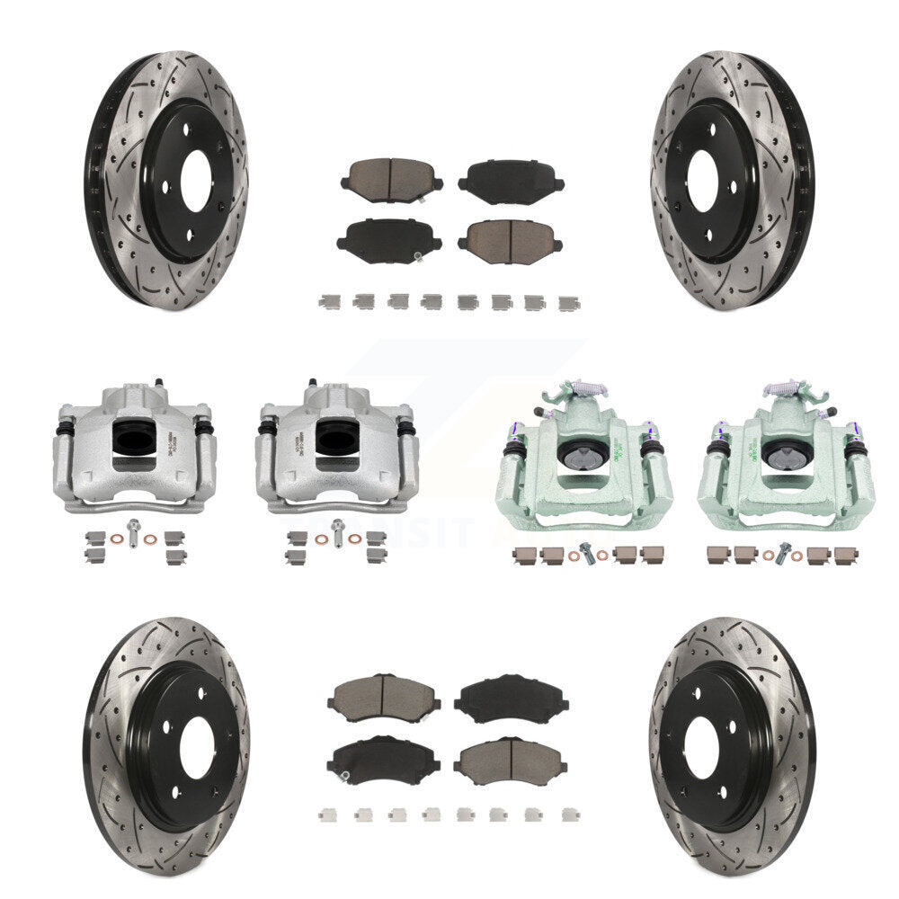 Front Rear Disc Brake Coated Caliper Drill Slot Rotor Ceramic Pad Kit (10Pc) For Ram C/V KCD-100243C