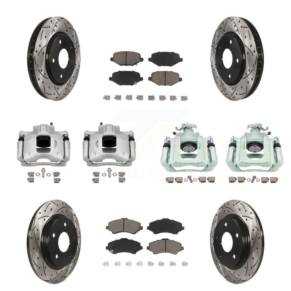Front Rear Disc Brake Coated Caliper Drill Slot Rotor Ceramic Pad Kit (10Pc) For Ram C/V KCD-100243C