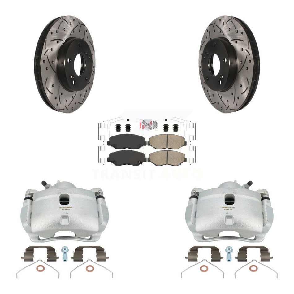 Front Disc Brake Coated Caliper Drilled Slotted Rotors And Ceramic Pads Kit For 2003-2011 Honda Element KCD-100243N