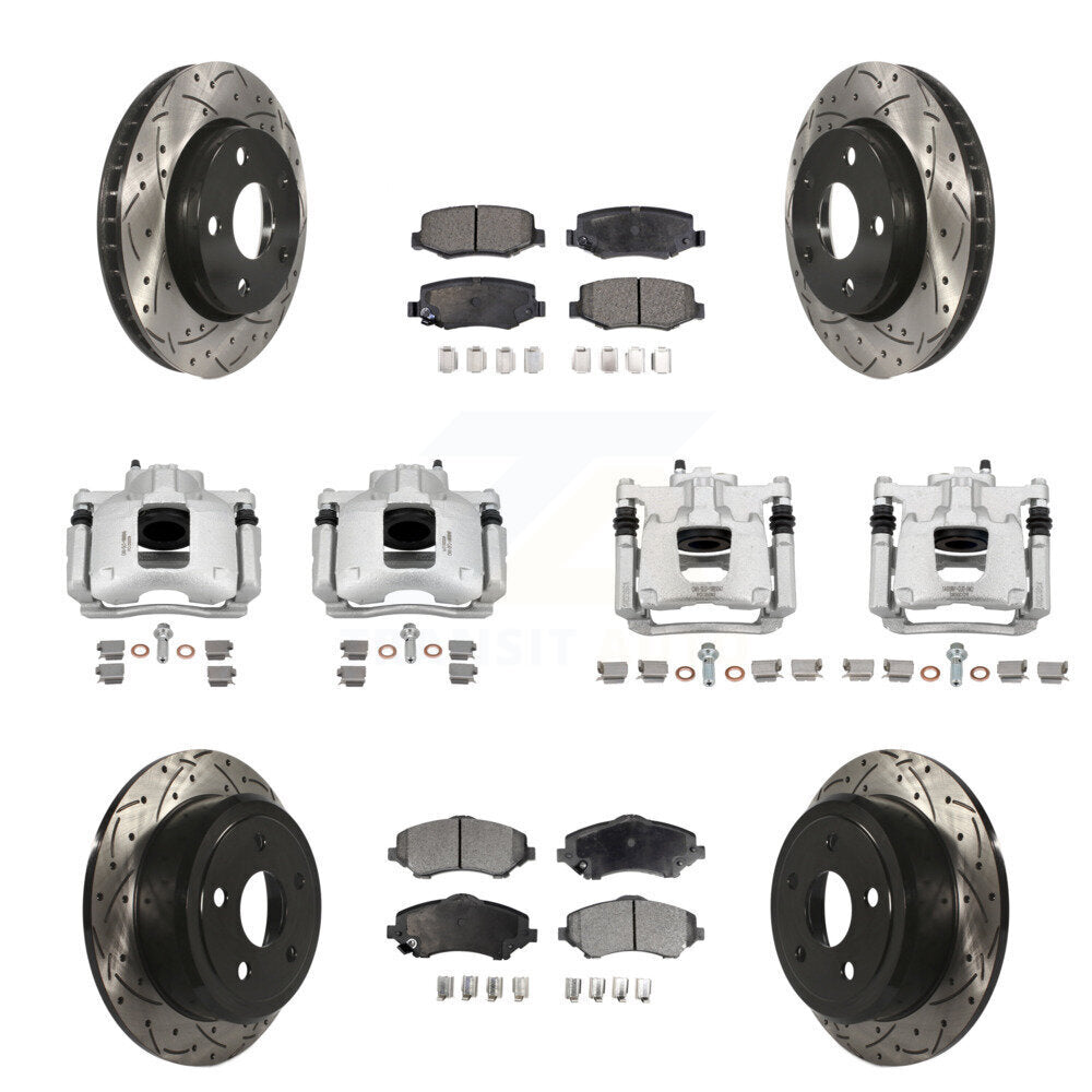Front Rear Brake Caliper Drill Slot Rotor Semi-Metallic Pad Kit (10Pc) For Jeep Wrangler KCD-100243P