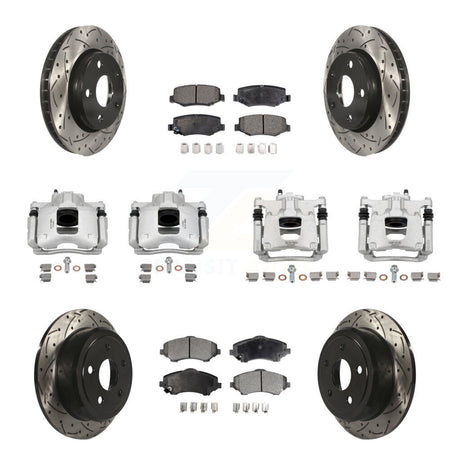 Front Rear Brake Caliper Drill Slot Rotor Semi-Metallic Pad Kit (10Pc) For Jeep Wrangler KCD-100243P