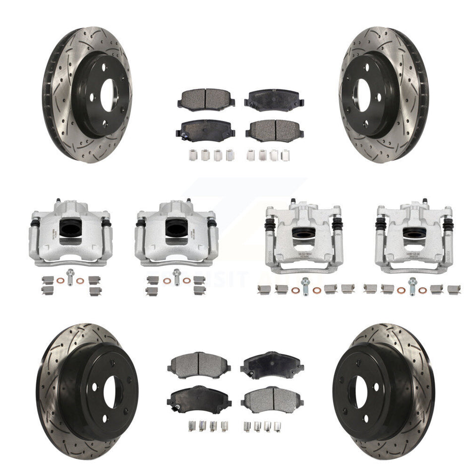 Front Rear Brake Caliper Drill Slot Rotor Semi-Metallic Pad Kit (10Pc) For Jeep Wrangler KCD-100243P
