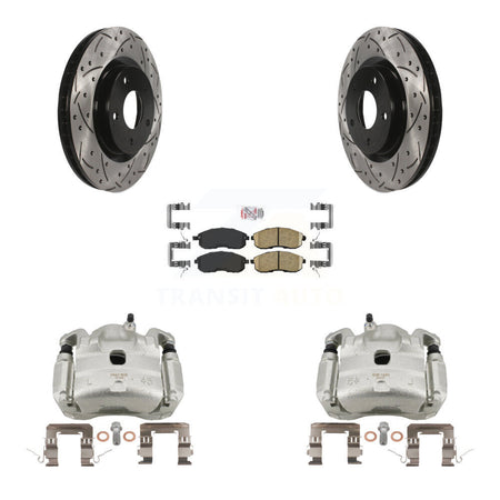 Front Brake Caliper Drill Slotted Rotor Ceramic Pad Kit For Nissan Sentra SE-R with 2.5L KCD-100244N