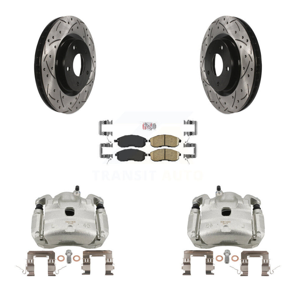 Front Brake Caliper Drill Slotted Rotor Ceramic Pad Kit For Nissan Sentra SE-R with 2.5L KCD-100244N