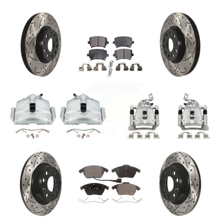 Front Rear Brake Caliper Drill Slot Rotor Semi-Metallic Pad Kit (10Pc) For Volkswagen CC KCD-100244P