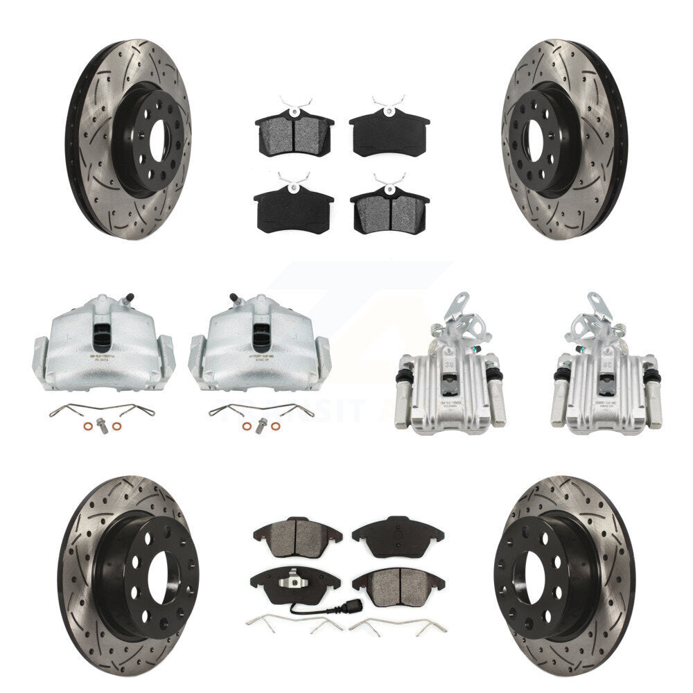 Front Rear Disc Brake Coated Caliper Drilled Slot Rotor Semi-Metallic Pad Kit (10Pc) For KCD-100244S
