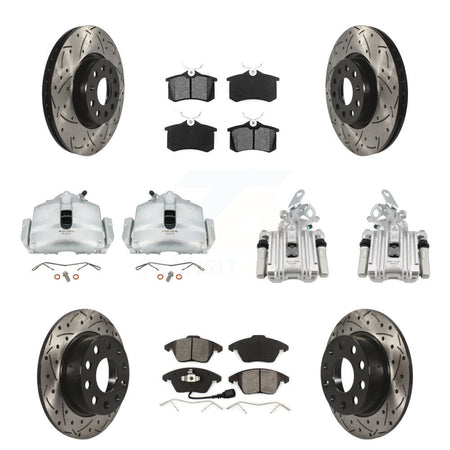 Front Rear Disc Brake Coated Caliper Drilled Slot Rotor Semi-Metallic Pad Kit (10Pc) For KCD-100244S