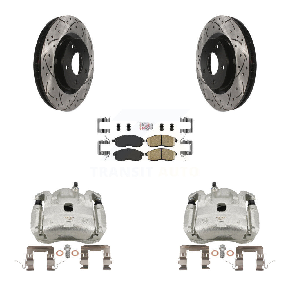 Front Brake Caliper Drill Slotted Rotor Ceramic Pad Kit For Nissan Sentra SE-R with 2.5L KCD-100245N