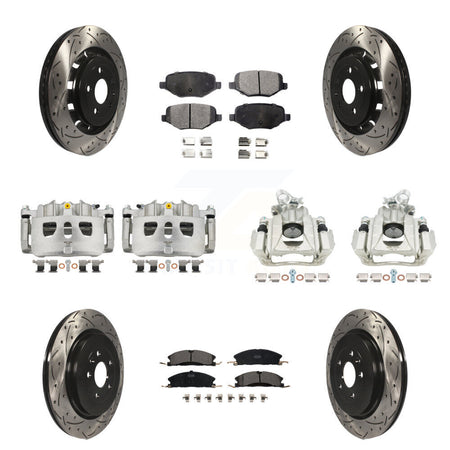 Front Rear Brake Caliper Drill Slotted Rotor Ceramic Pad Kit (10Pc) For 2016 Lincoln MKS KCD-100245T