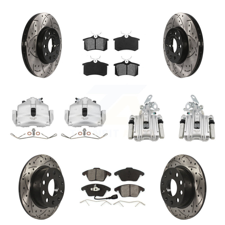 Front Rear Brake Caliper Drill Slotted Rotor Semi-Metallic Pad Kit (10Pc) For Volkswagen KCD-100246S