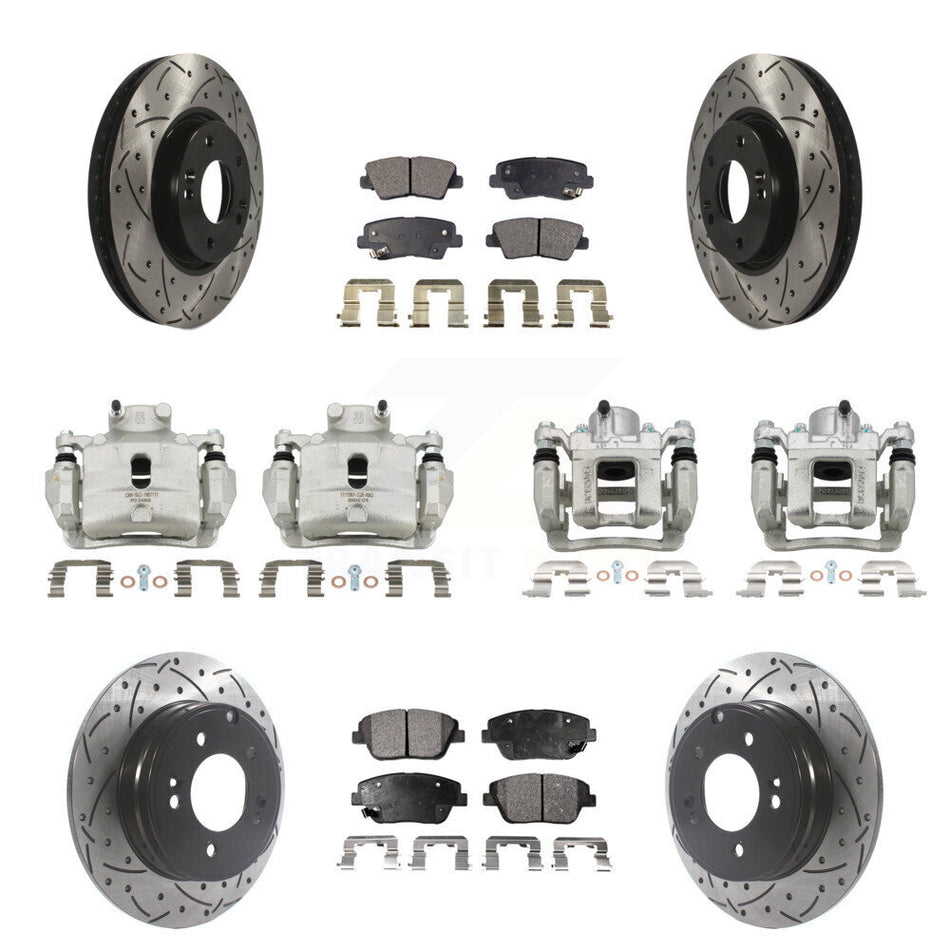 Front Rear Brake Caliper Drill Slot Rotor Ceramic Pad Kit (10Pc) For Hyundai Sonata 2.0L KCD-100247T