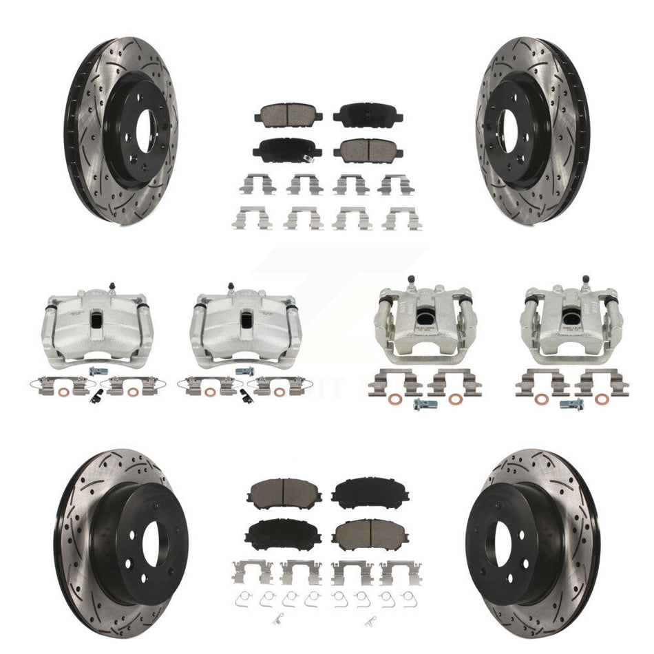 Front Rear Disc Brake Coated Caliper Drilled Slotted Rotors And Ceramic Pads Kit (10Pc) For Nissan Rogue Sport KCD-100248C