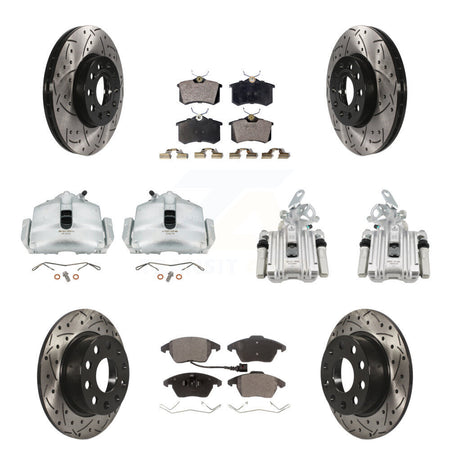 Front Rear Disc Brake Coated Caliper Drilled Slot Rotor Semi-Metallic Pad Kit (10Pc) For KCD-100248P