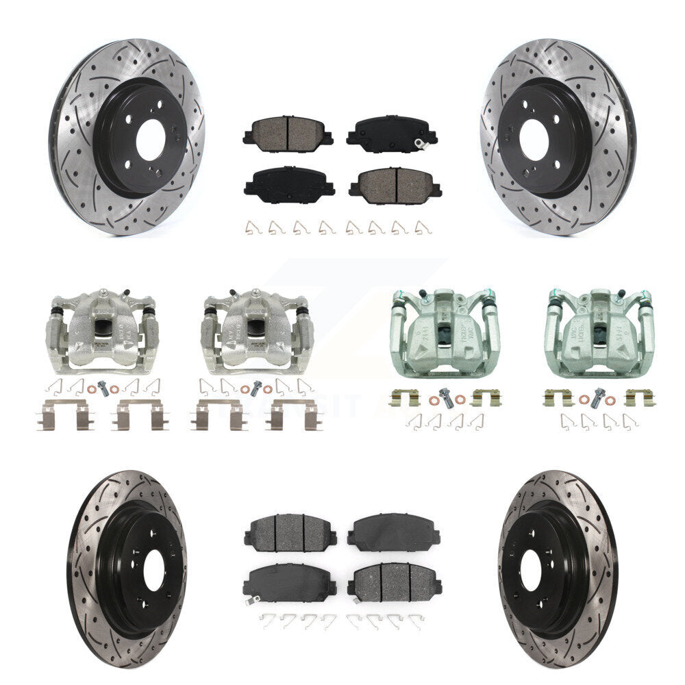 Front Rear Brake Caliper Drill Slotted Rotor Semi-Metallic Pad Kit (10Pc) For Honda CR-V KCD-100248S