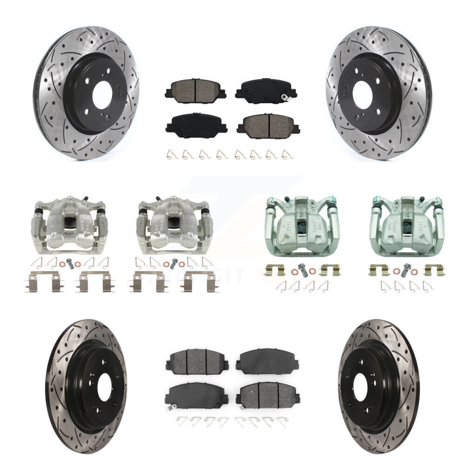 Front Rear Brake Caliper Drill Slotted Rotor Semi-Metallic Pad Kit (10Pc) For Honda CR-V KCD-100248S