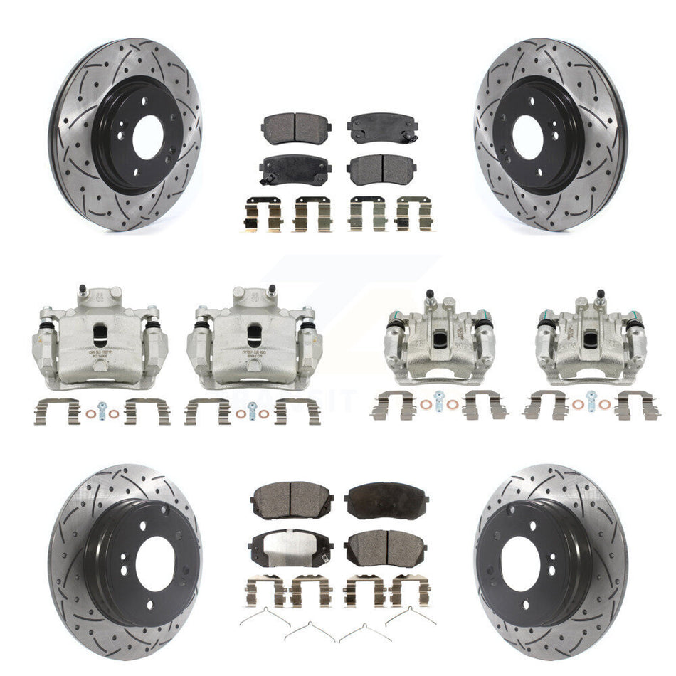 Front Rear Brake Coat Caliper Drill Slot Rotor Ceramic Pad Kit (10Pc) For Hyundai Sonata KCD-100248T