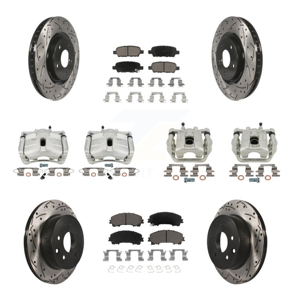 Front Rear Disc Brake Coated Caliper Drilled Slotted Rotors And Ceramic Pads Kit (10Pc) For 2014-2015 Nissan Rogue SL With 3rd Row Seating KCD-100249C