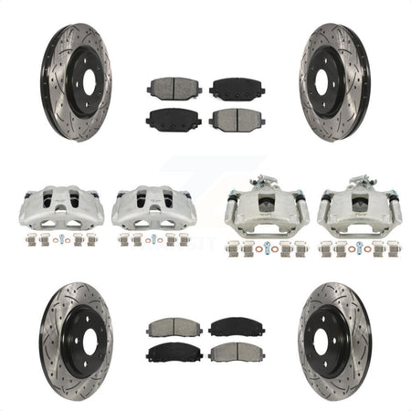 Front Rear Disc Brake Coated Caliper Drilled Slotted Rotors And Semi-Metallic Pads Kit (10Pc) For Dodge Grand Caravan KCD-100249S by Transit Auto