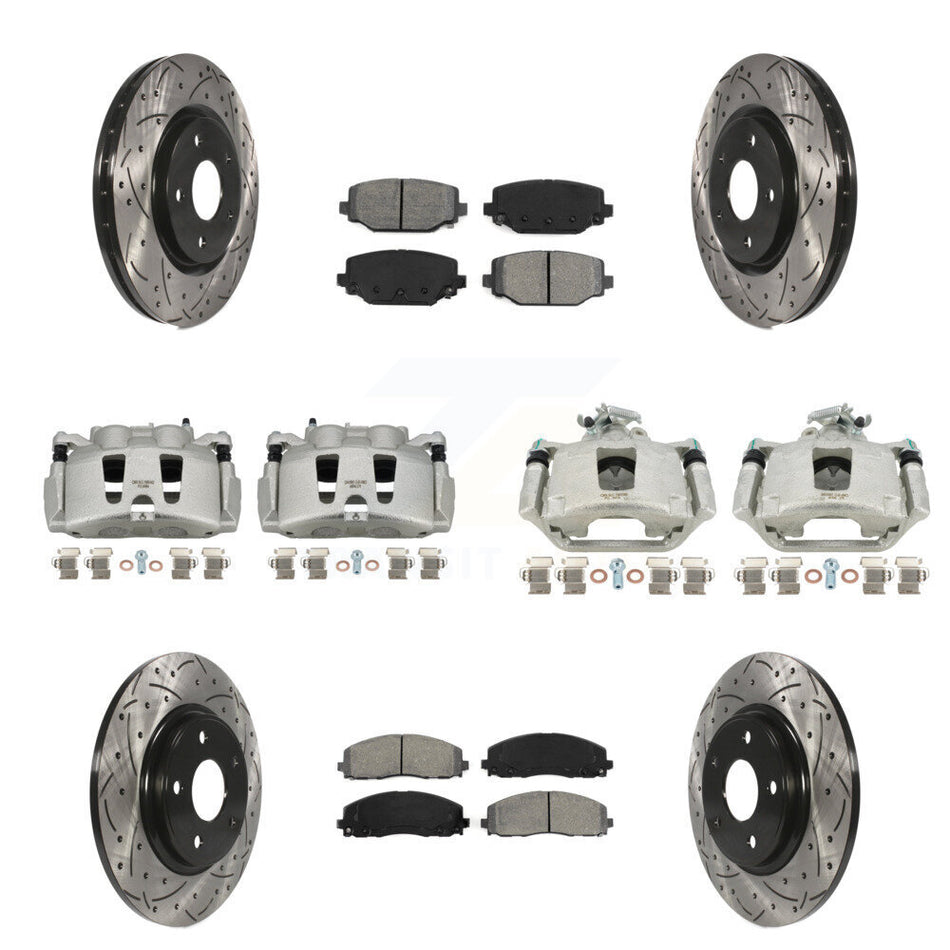 Front Rear Disc Brake Coated Caliper Drilled Slotted Rotors And Semi-Metallic Pads Kit (10Pc) For Dodge Grand Caravan KCD-100249S