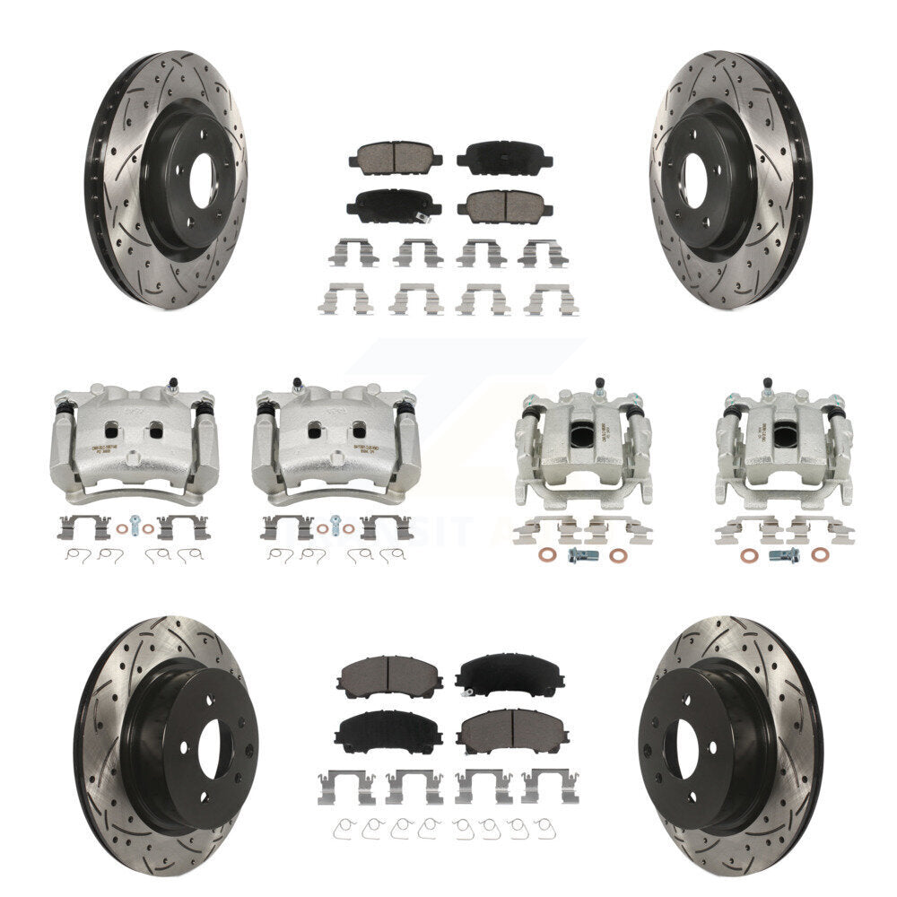 Front Rear Brake Caliper Drill Slot Rotor Ceramic Pad Kit (10Pc) For 16-17 INFINITI QX50 KCD-100250C
