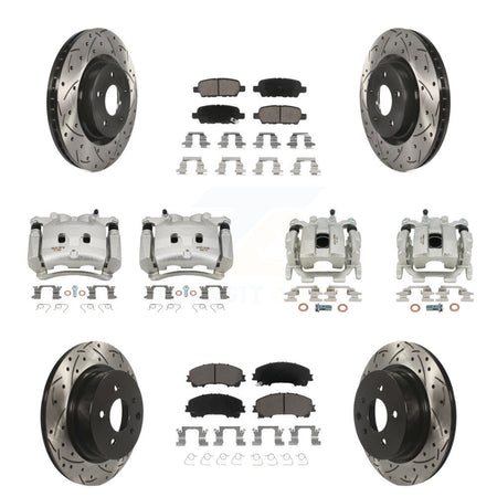 Front Rear Brake Caliper Drill Slot Rotor Ceramic Pad Kit (10Pc) For 16-17 INFINITI QX50 KCD-100250C