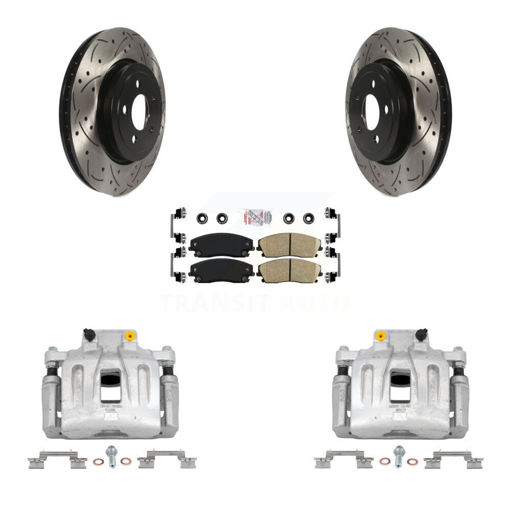 Front Disc Brake Coated Caliper Drilled Slotted Rotors Ceramic Pad Kit For Dodge Charger KCD-100250N