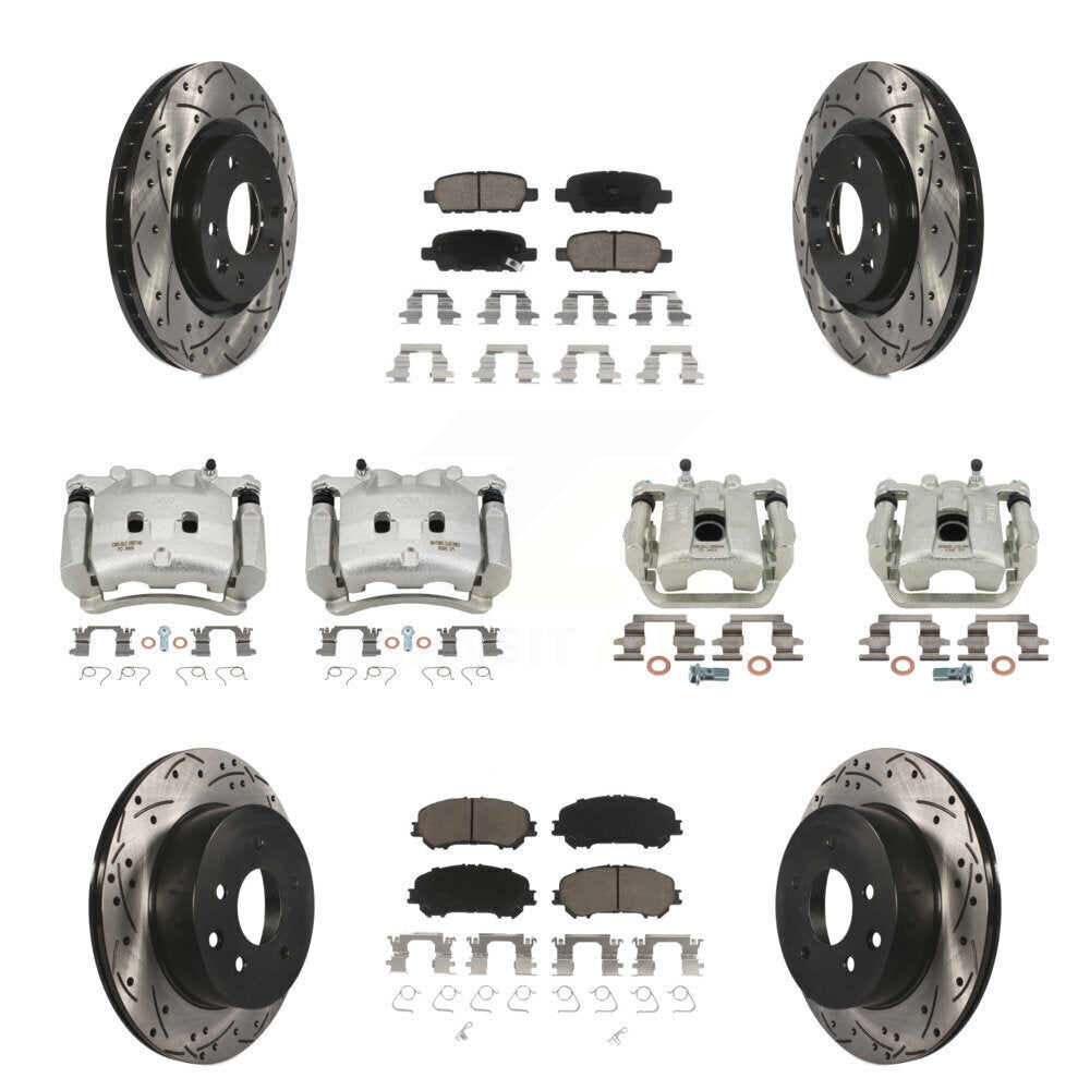 Front Rear Brake Coated Caliper Drill Slot Rotor Ceramic Pad Kit (10Pc) For Nissan Rogue KCD-100251C