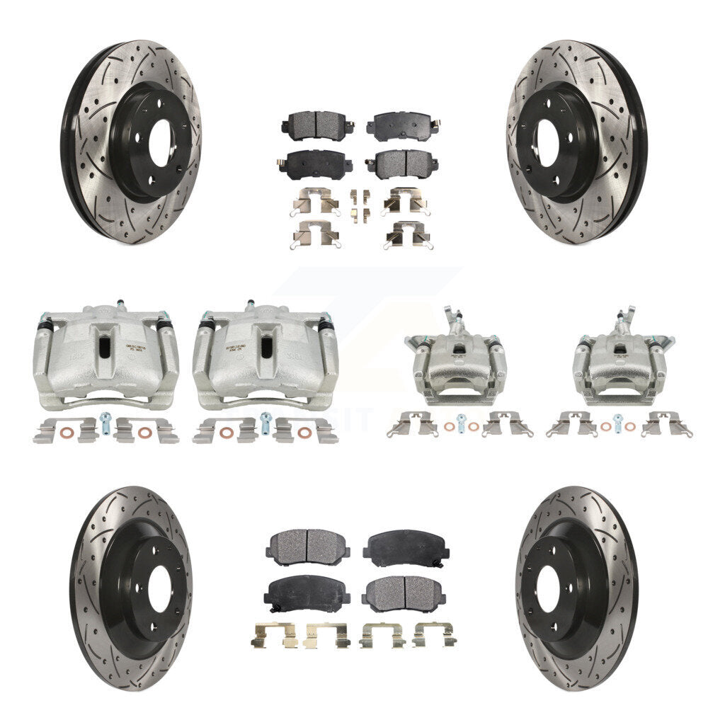 Front Rear Brake Caliper Drill Slotted Rotor Ceramic Pad Kit (10Pc) For 13-15 Mazda CX-5 KCD-100251T