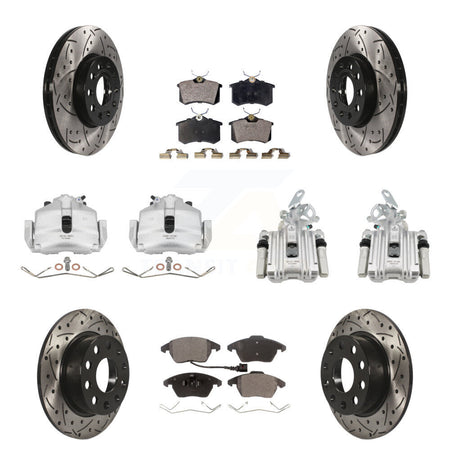 Front Rear Brake Caliper Drill Slotted Rotor Semi-Metallic Pad Kit (10Pc) For Volkswagen KCD-100252P