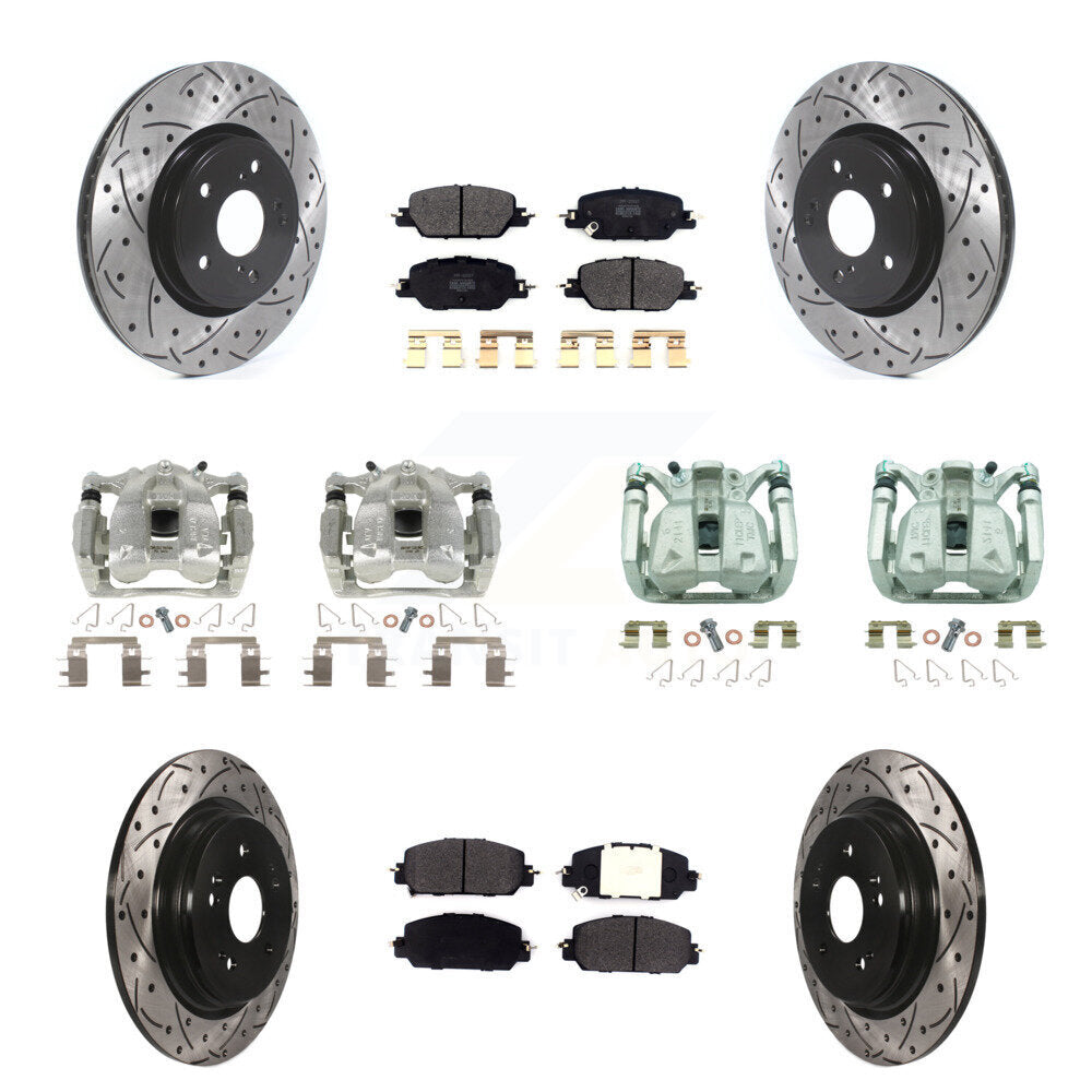 Front Rear Brake Caliper Drill Slotted Rotor Semi-Metallic Pad Kit (10Pc) For Honda CR-V KCD-100254P