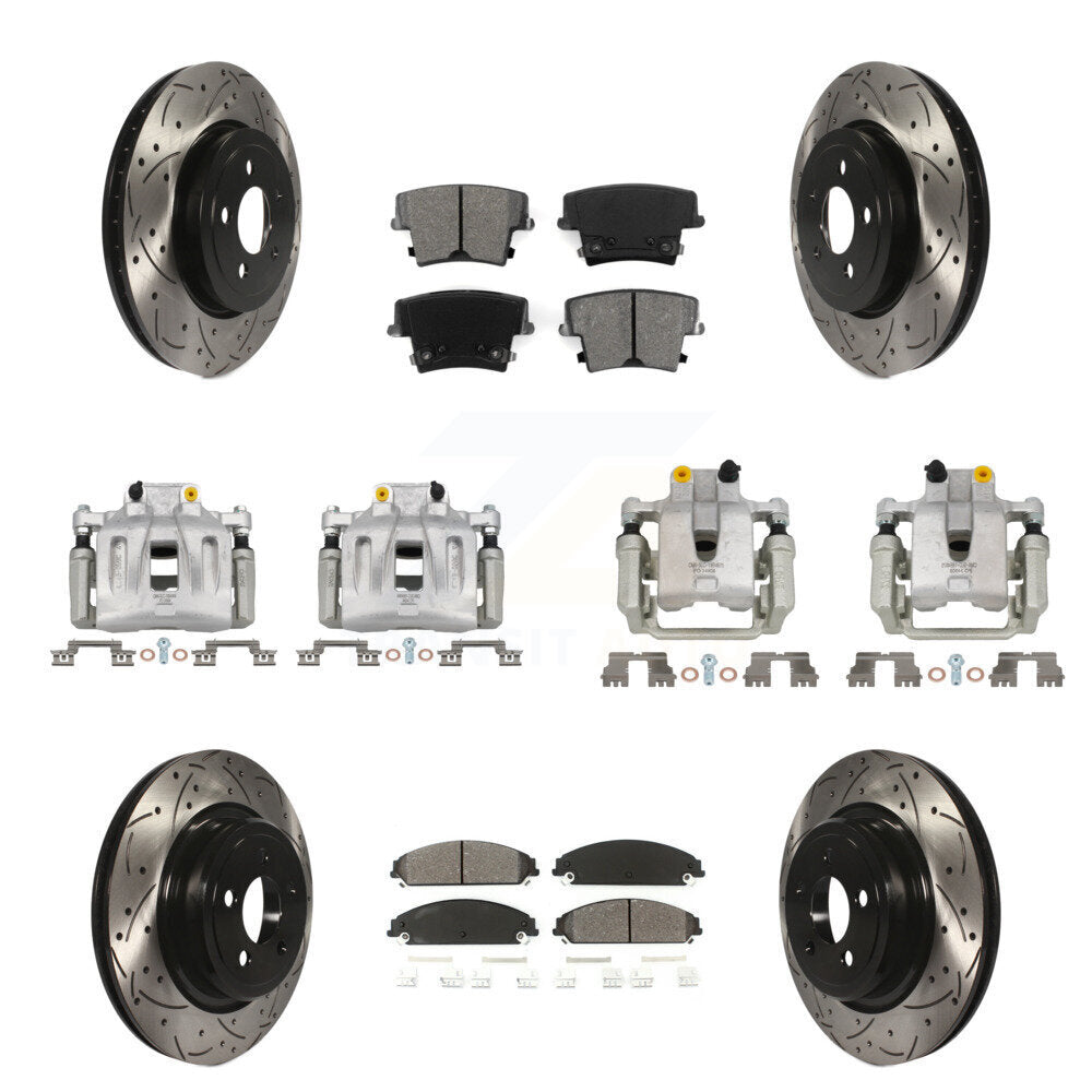 Front Rear Brake Caliper Drill Slot Rotor Semi-Metallic Pad Kit (10Pc) For Dodge Charger KCD-100254S