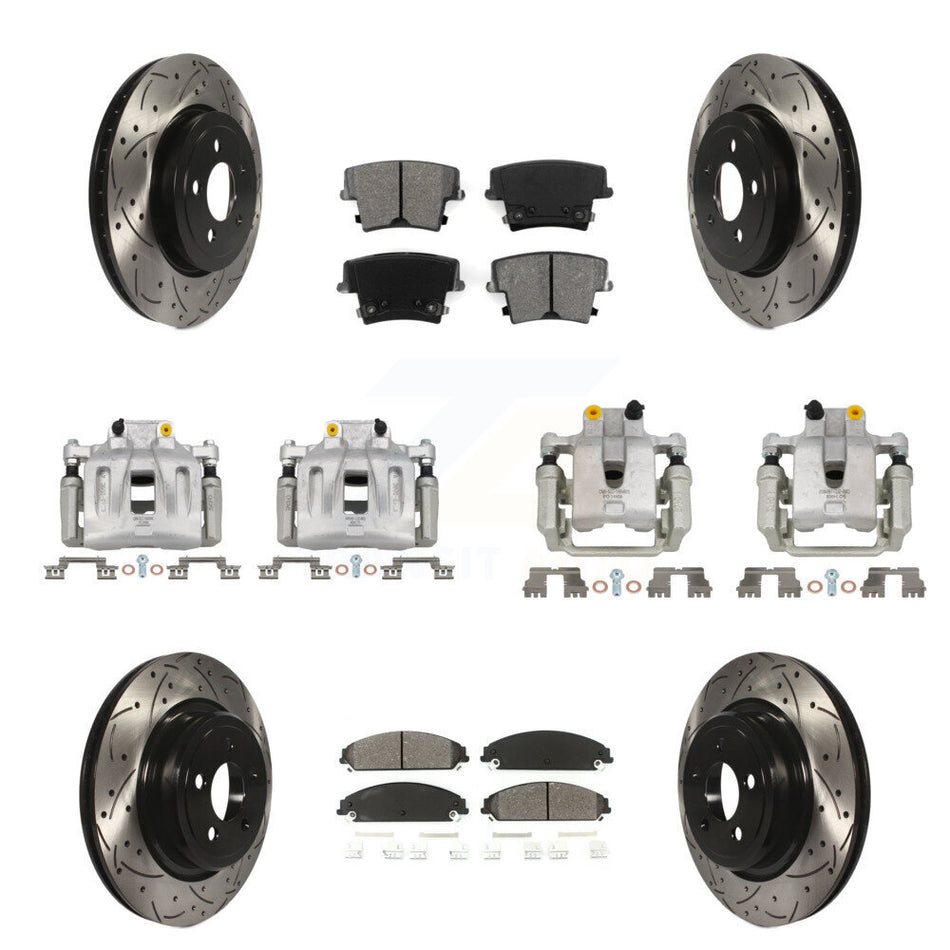 Front Rear Brake Caliper Drill Slot Rotor Semi-Metallic Pad Kit (10Pc) For Dodge Charger KCD-100254S