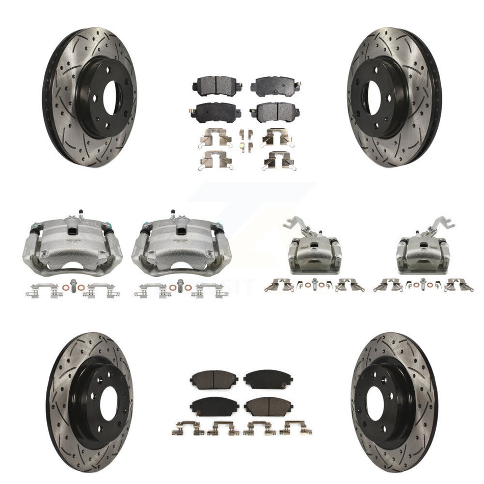 Front Rear Brake Coat Caliper Drill Slot Rotor Ceramic Pad Kit (10Pc) For Mazda CX-3 FWD KCD-100254T