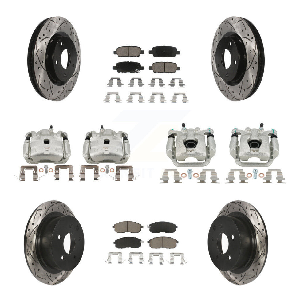 Front Rear Brake Coat Caliper Drill Slot Rotors Ceramic Pad Kit (10Pc) For Nissan Sentra KCD-100255C