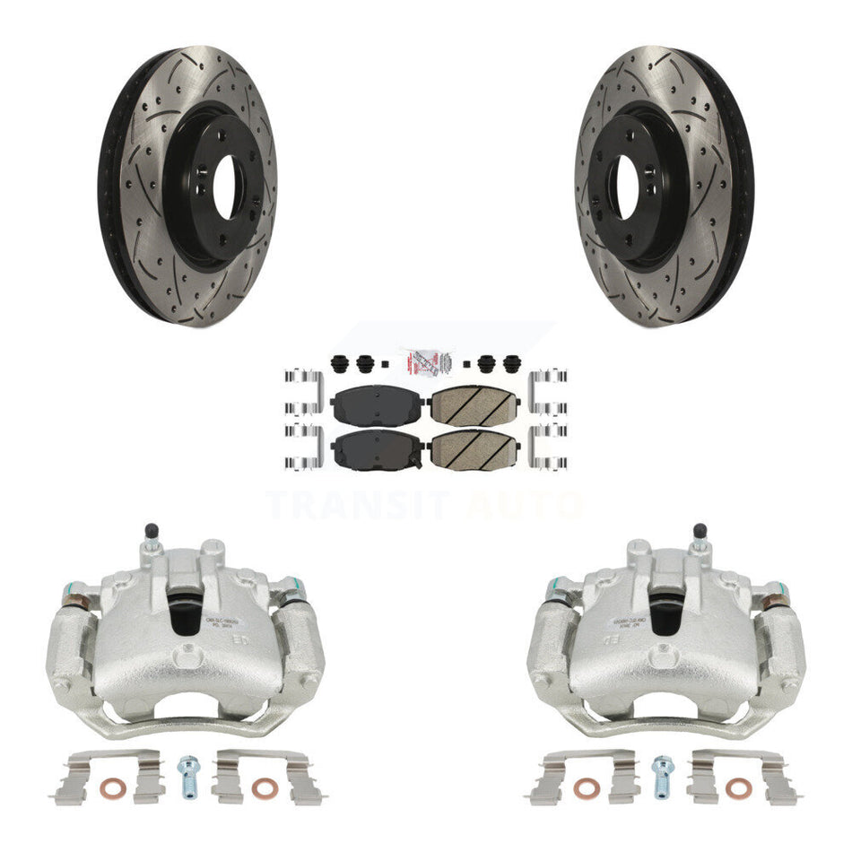 Front Disc Brake Coated Caliper Drilled Slotted Rotors And Ceramic Pads Kit For Kia Forte5 2.0L KCD-100255N