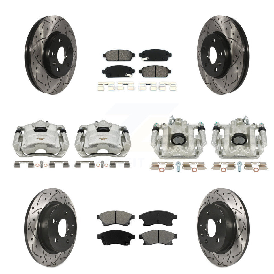 Front Rear Disc Brake Coated Caliper Drilled Slotted Rotors And Semi-Metallic Pads Kit (10Pc) For Chevrolet Cruze Limited KCD-100255S