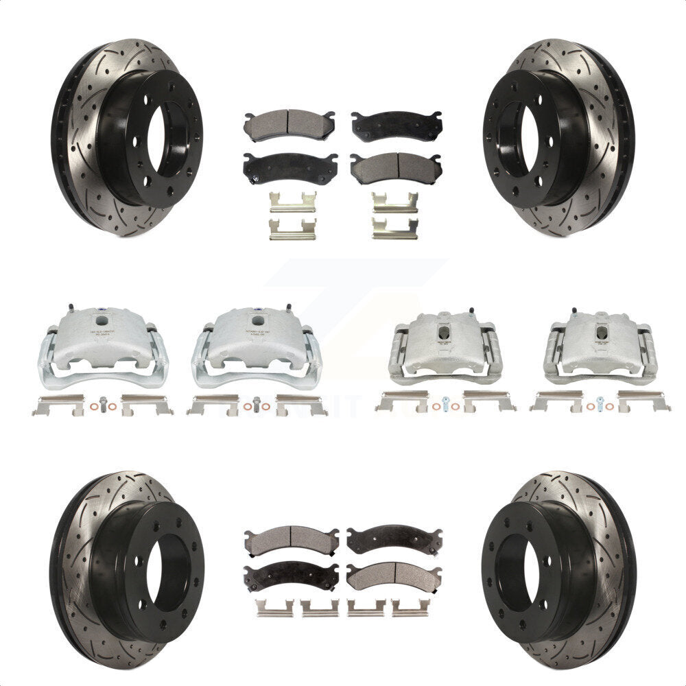 Front Rear Disc Brake Coated Caliper Drilled Slotted Rotors And Ceramic Pads Kit (10Pc) For Chevrolet Silverado 2500 HD GMC Sierra 3500 Classic Suburban Yukon XL Avalanche KCD-100255T by Transit Auto