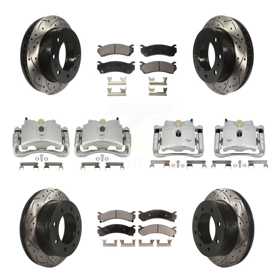 Front Rear Disc Brake Coated Caliper Drilled Slotted Rotors And Ceramic Pads Kit (10Pc) For Chevrolet Silverado 2500 HD GMC Sierra 3500 Classic Suburban Yukon XL Avalanche KCD-100255T