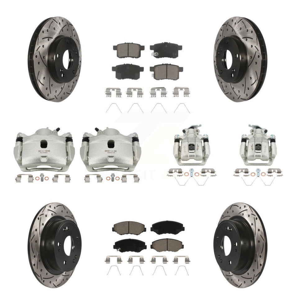 Front Rear Brake Coated Caliper Drill Slot Rotor Ceramic Pad Kit (10Pc) For Honda Accord KCD-100256C