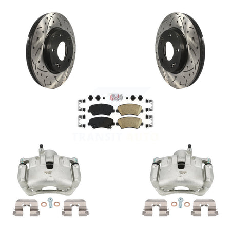 Front Brake Coated Caliper Drill Slotted Rotor Ceramic Pad Kit For 2012 Hyundai Veloster KCD-100256N